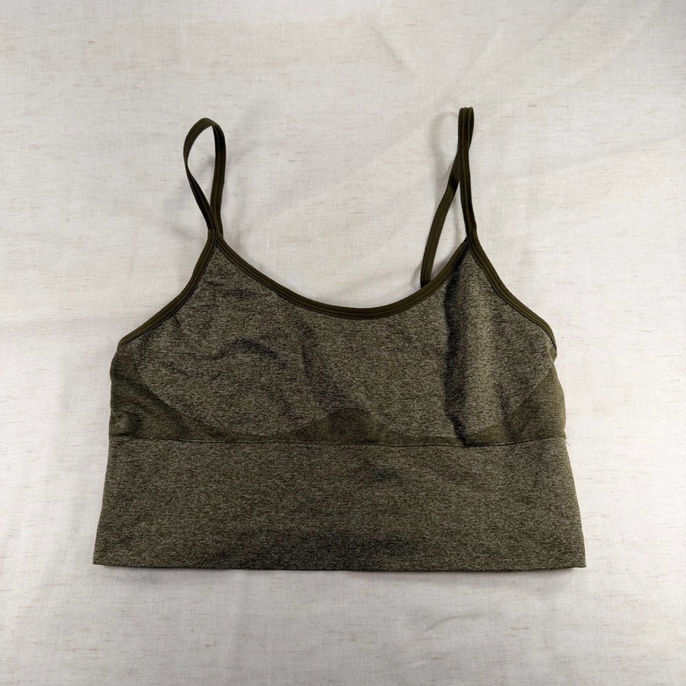 PINK Active L Olive Green Gray Heathered Sports Bra Wireless Lightly Lined